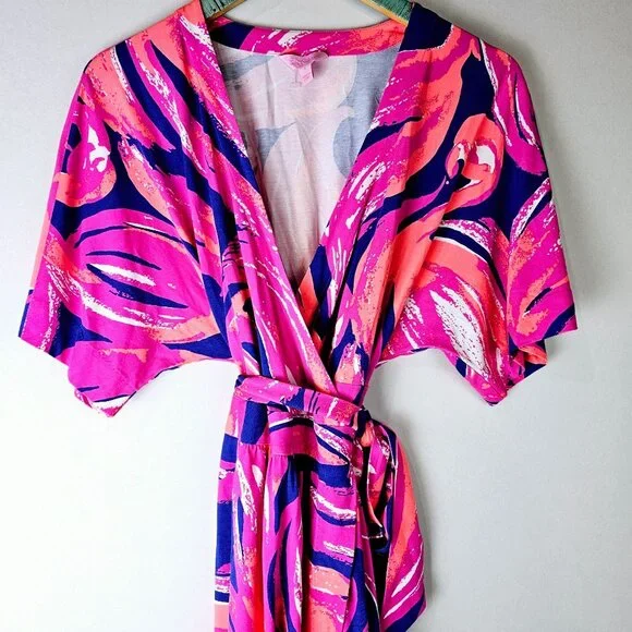 Lilly Pulitzer Amoritta Wrap Dress in Bomber Blue Plume, Bright Colors, Size S - Picture 4 of 10